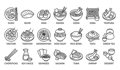 Japanese Restaurant Monoline Icon Pack © Prodip