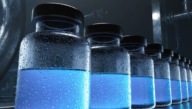 Dangerous Chemical Storage, Cryogenic Energy Substance or Future Nano Medicine Concept Background