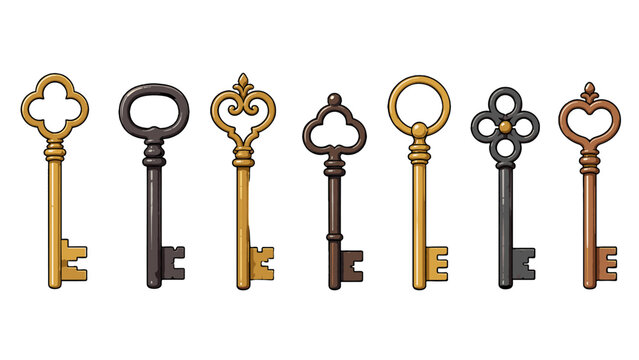 Vintage metal key collection with ornate isolated designs
