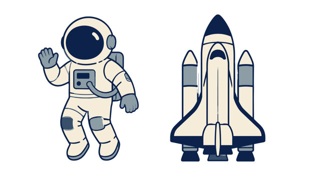 Astronaut and space shuttle vector illustration on white