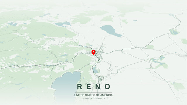 Modern minimalist vector map of Reno, Nevada. High-quality scalable illustration of Reno downtown Truckee Riverfront city grid for posters design.