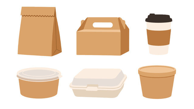 Disposable takeaway packaging set with bags, boxes and cup