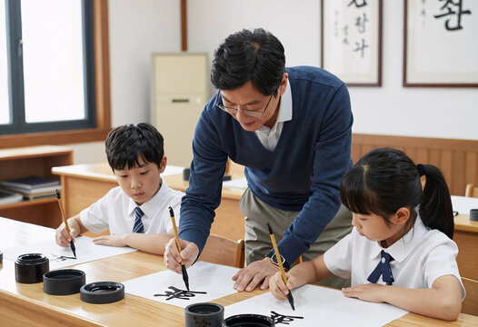 Korean Calligraphy Lesson for Kids in Seoul Art School