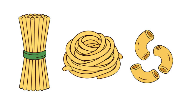 Spaghetti, nest pasta, and macaroni hand drawn vector icons