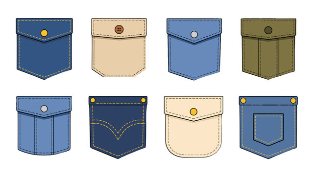 Set of stitched patch pockets with flaps and button closures