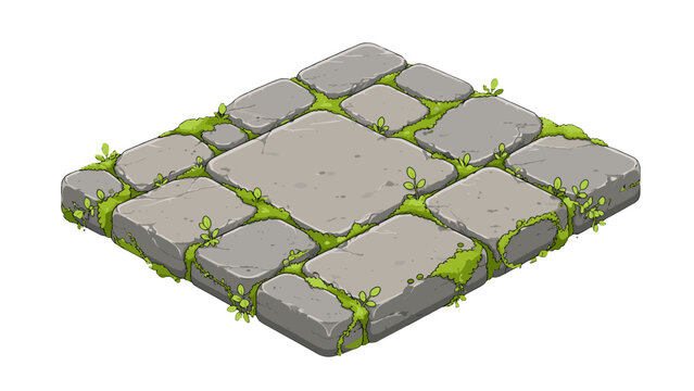 Cartoon stone pavement with green moss seamless pattern