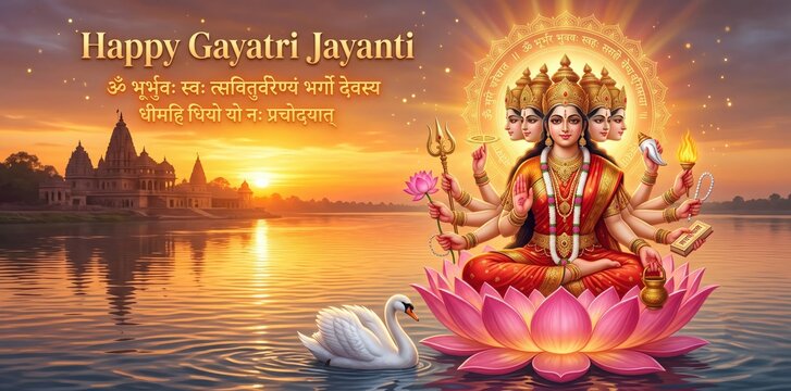 Gayatri Mata Golden Sunrise &ndash; Happy Gayatri Jayanti Blessing
