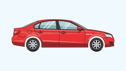 Fototapeta premium Red sedan car vector illustration, modern four-door passenger vehicle side view, sleek red automobile isolated on white background for transport design