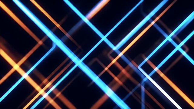 Abstract background with intersecting neon lines in blue and orange.