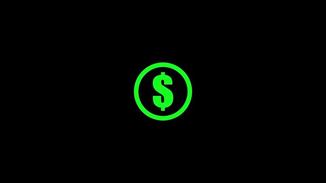 4K dollar sign green outline rounded white icon, cost raising price icon, dolar icon hand drawn icon with transparent background 4k video...