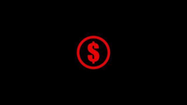 4K dollar sign red outline rounded white icon, cost raising price icon, dolar icon hand drawn icon with transparent background 4k video...
