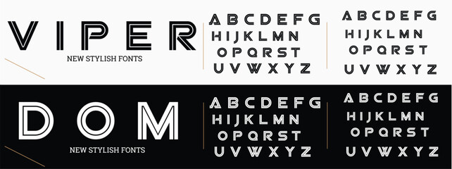 VIPER Creative Outline Double line monogram alphabet and tech fonts. Lines font regular uppercase and lowercase. Vector illustration. © Kitti_Pie
