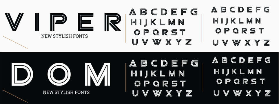VIPER Creative Outline Double line monogram alphabet and tech fonts. Lines font regular uppercase and lowercase. Vector illustration.