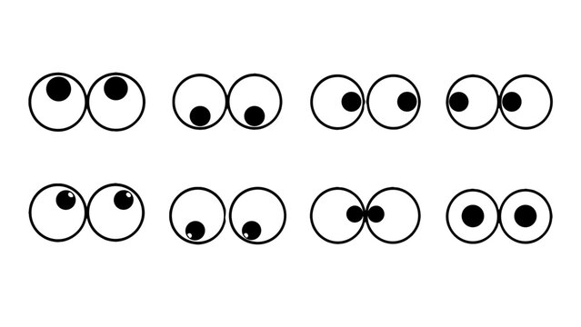 Set of cartoon googly eyes isolated on white background