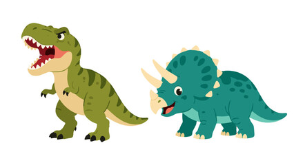 Cartoon tyrannosaurus and triceratops dinosaur characters © Artstock