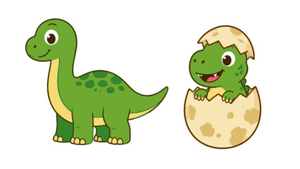 Cute cartoon dinosaur set with baby hatching from egg © Artstock