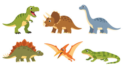 Cute cartoon dinosaur and reptile character set on white © Artstock