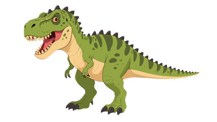 Cartoon green dinosaur character with open mouth on white © Artstock