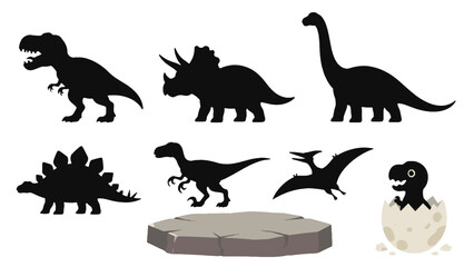 Prehistoric dinosaur silhouette set with egg hatchling vector © Artstock