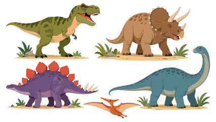 Cartoon dinosaur set with tyrannosaur triceratops and sauropod © Artstock