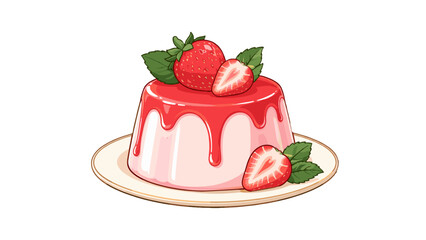 Strawberry pudding dessert illustration with glossy berry topping © Artstock