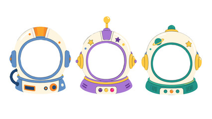 Cartoon astronaut helmet masks with face cutouts set © Artstock