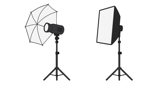 Studio lighting equipment with umbrella and softbox on stands