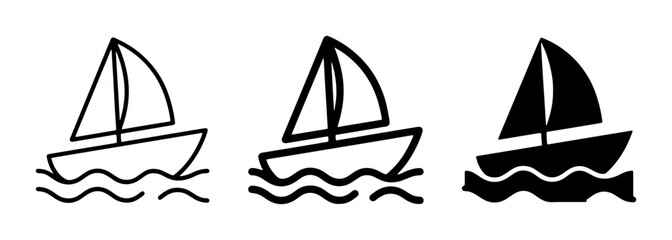 Sailboat Icons, Nautical Vector Graphics, Simple Boat Illustrations, Marine Transportation Symbols, Watercraft Line Art, Silhouette Sailing Vessel, Ocean Travel Art © Shakib