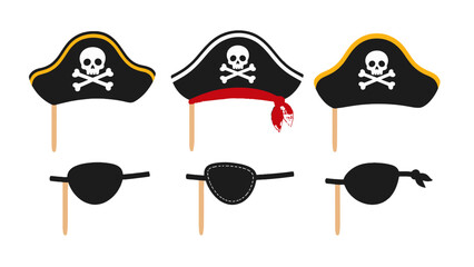 Pirate hat and eyepatch photo booth prop vector set © Artstock