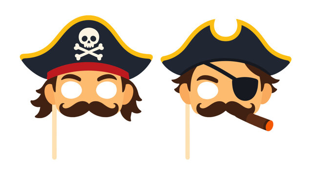 Pirate captain photo booth masks with hats and moustaches