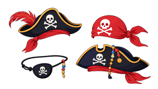 Cartoon pirate hats, bandana, and eye patch set