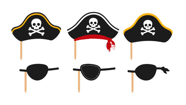 Pirate hat and eyepatch photo booth prop vector set