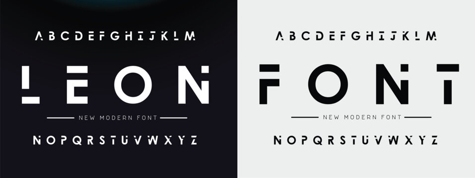 LEON Modern Bold Font and Number. Typography urban style alphabet fonts for fashion, sport, technology, digital, movie, logo design, vector illustration