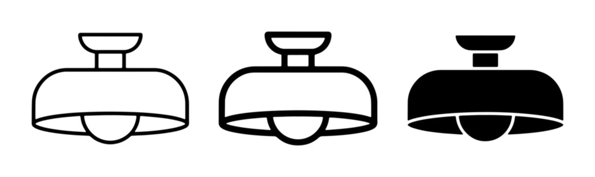 Ceiling Light Icons, Flush Mount Lamp Vector Graphics, Modern Interior Lighting Symbols