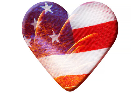 heart with fireworks against USA flag