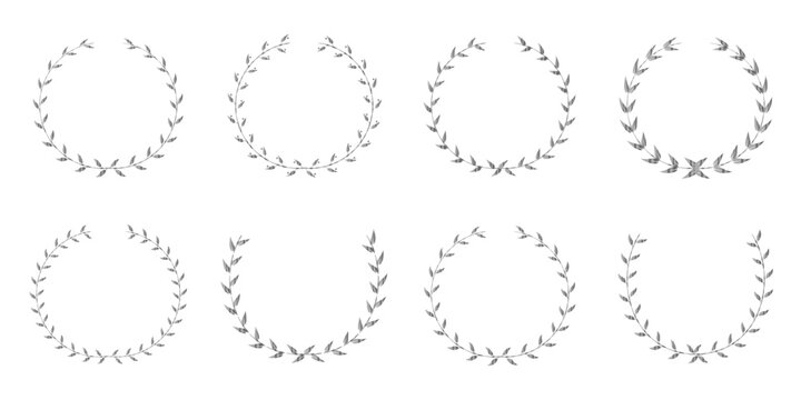 Aesthetic silver laurel wreath frame for award, certificate, trophy and more. Vector illustration isolated on transparent background, minimal botanical circular border for champion theme.