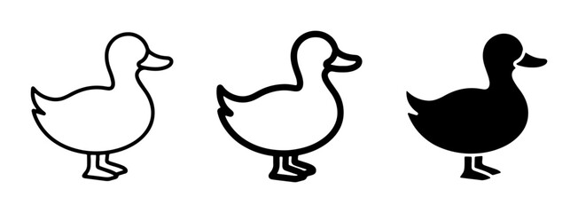 Obraz premium Simple Duck Icons, Outline and Silhouette, Vector Graphics for Wildlife and Farm Themes