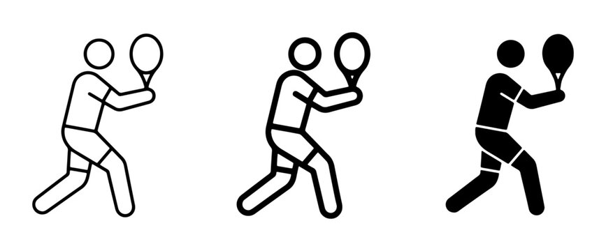 Tennis Player Icons, Sport Silhouette Graphics, Racquet Game Vector Art, Athletic Action Figures, Minimalist Sports Icons