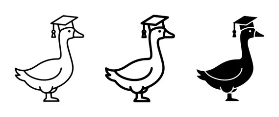 Fototapeta premium Graduation Goose Icons, Academic Bird Vector Art, Scholarly Duck Symbols, Education Concept Graphics