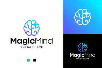 Fototapeta premium Creative Magic Mind Logo Concept Featuring Minimalist Brain Silhouette Integrated with Radiant Star Icon for Innovation, Intellectual Development, Artificial Intelligence, Cognitive Technology
