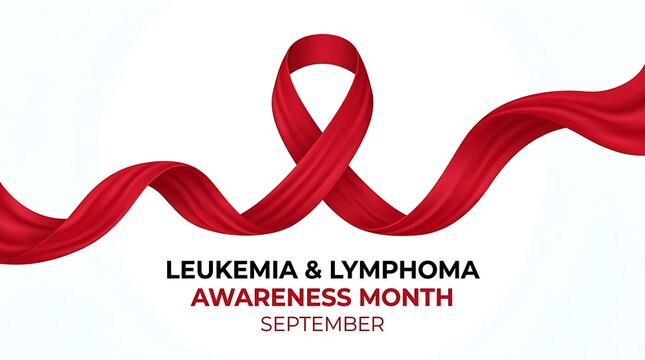 Leukemia and lymphoma awareness month symbol with red ribbon on white background for september health campaign