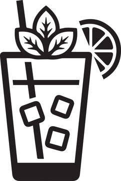 Refreshing Summer Cocktail Vector Icon. Highball Glass Drink with Mint and Lime