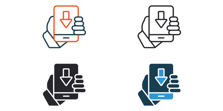 mobile download icons outline and Flat Style,transparent background