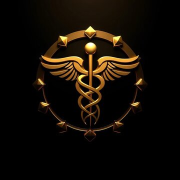 Luxury medical symbol with golden tone on black background, healthcare, stethoscope