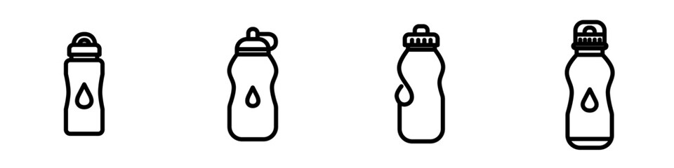 Premium flat line reusable water bottle icon featuring a sleek eco-friendly bottle with rounded monoline strokes and balanced geometry. Perfect for hydration, fitness, wellness, lifestyle, apps, and b © Chapter