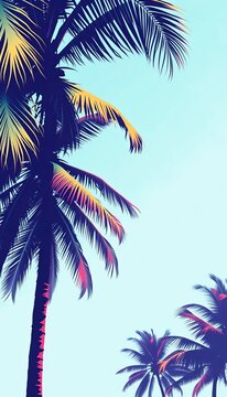 "Trendy illustration featuring a heart-shaped design on a palm tree background with subtle halftone texture", texture, illustration