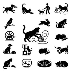 Obraz premium Pet Animals Icons Set Vector Illustration