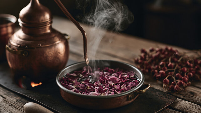 Traditional Distillation of Flower Petals for Hydrosol and Essential Oil