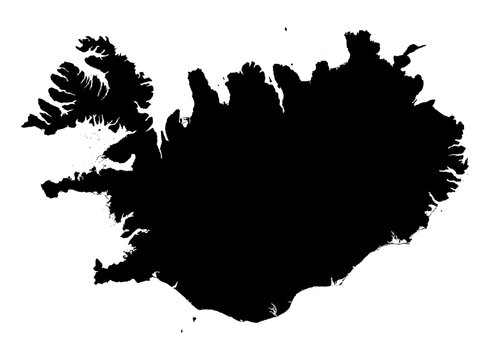 Iceland Map Silhouette and Black Outline with Geographic Borders