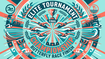 Fototapeta premium Elite Swimming Championship Butterfly Race Victory Celebration Artwork